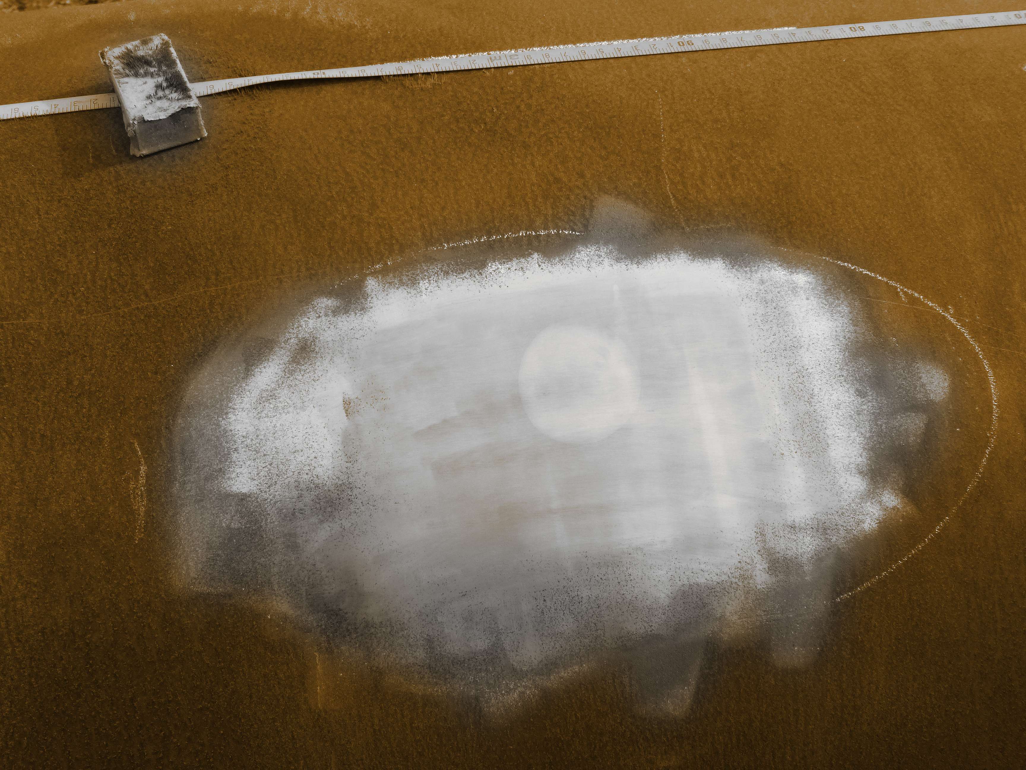 A pipeline showing a defect that is identified as a hard spot.