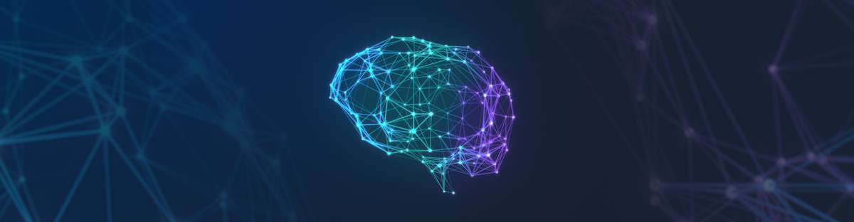 An illustration of a brain formed by lines and dots, symbolizing neural connections. Surrounding the brain is a network of interconnected lines and nodes, representing a complex communication or data system.