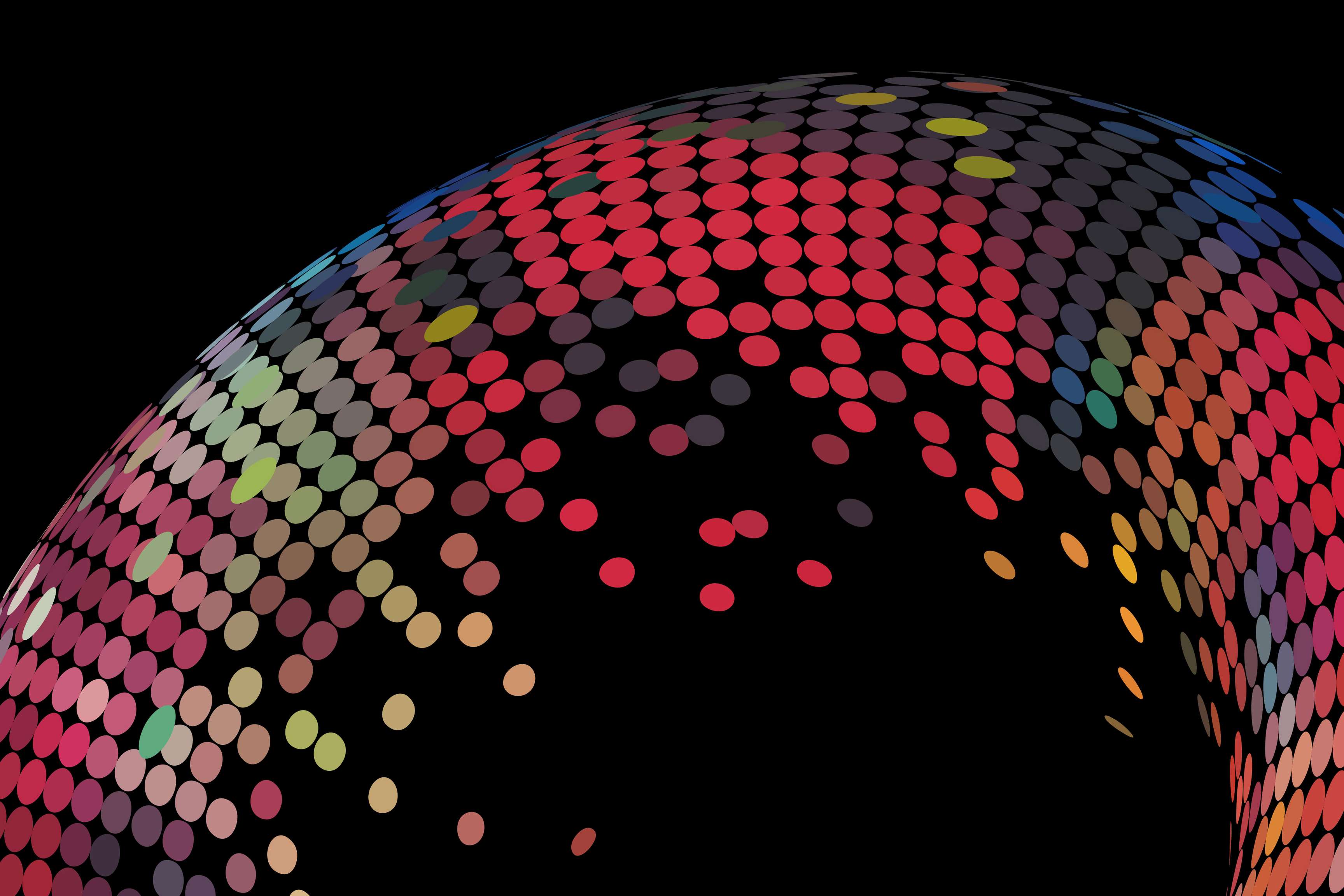 Many colored points form a circle which is connected inside by strokes.