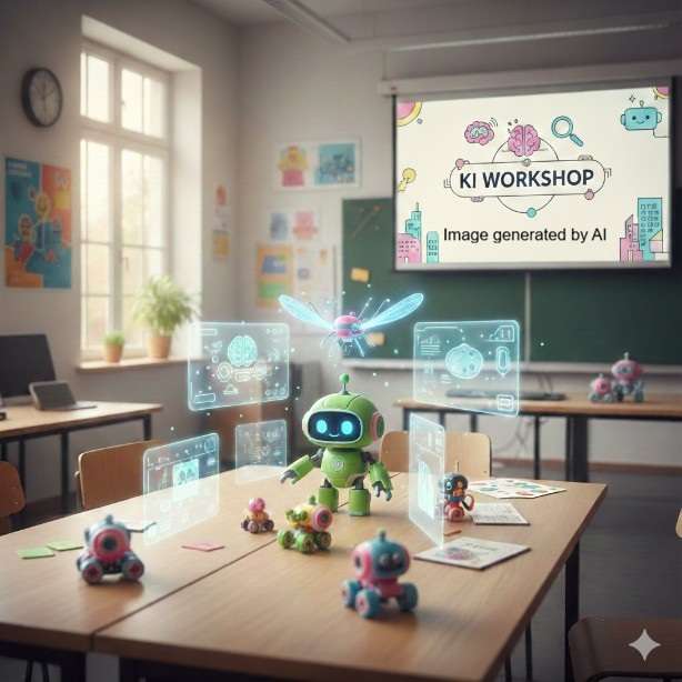 KI-Generiertes Bild eines Klassenzimmers für einen Workshop.