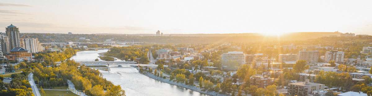 Skyline and river of Calgary, Canada.