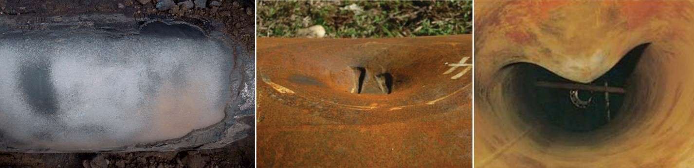 Picture collage of different dents in pipelines.