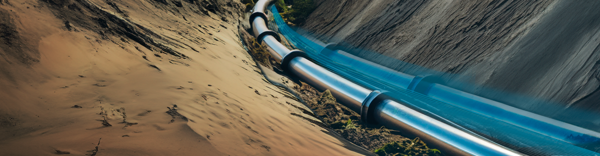 Pipeline running through a landscape affected by ground movements.