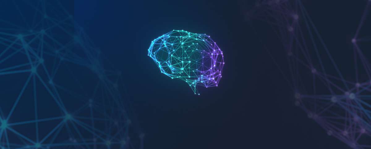 An illustration of a brain formed by lines and dots, symbolizing neural connections. Surrounding the brain is a network of interconnected lines and nodes, representing a complex communication or data system.