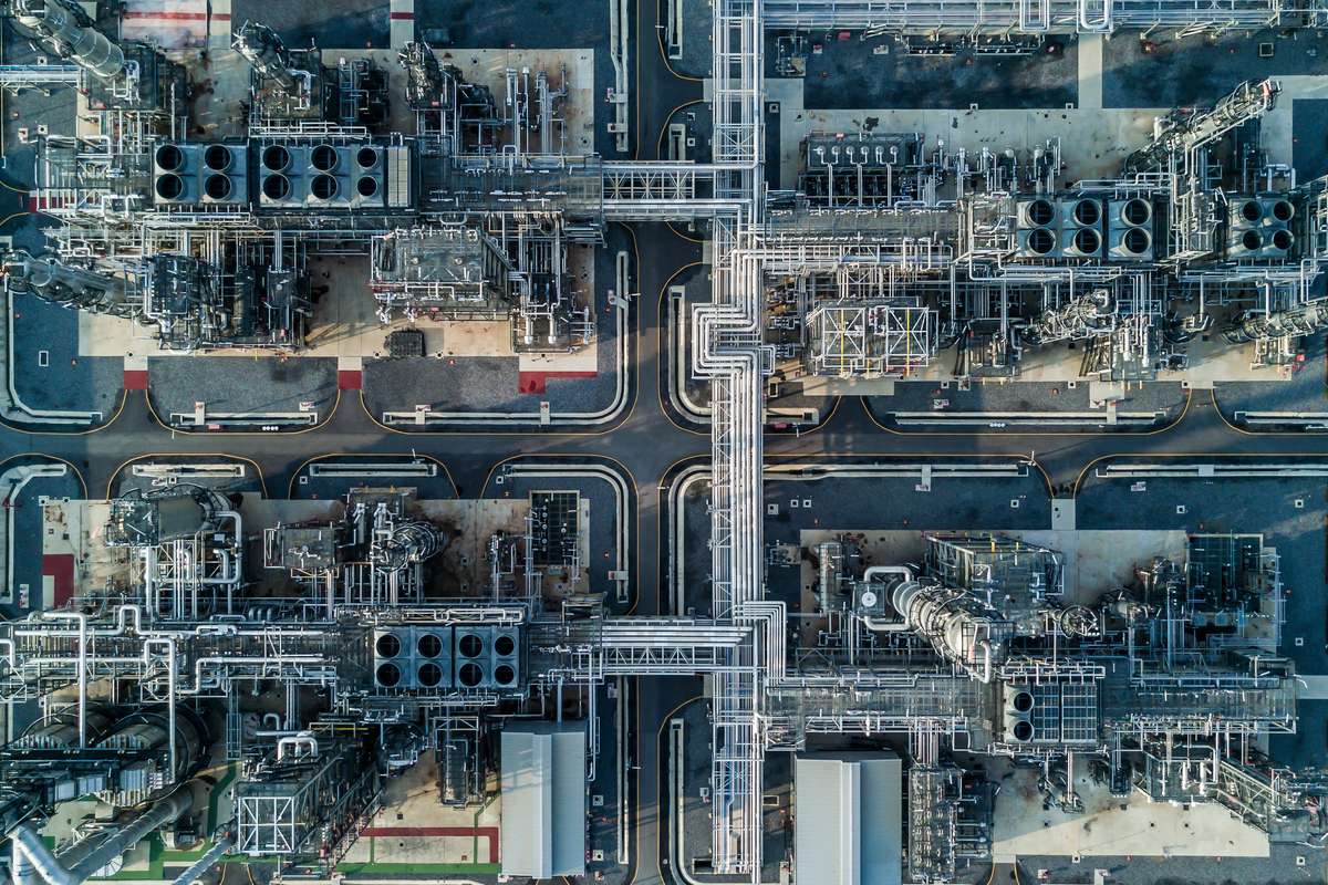 Bird's eye view of industrial area.