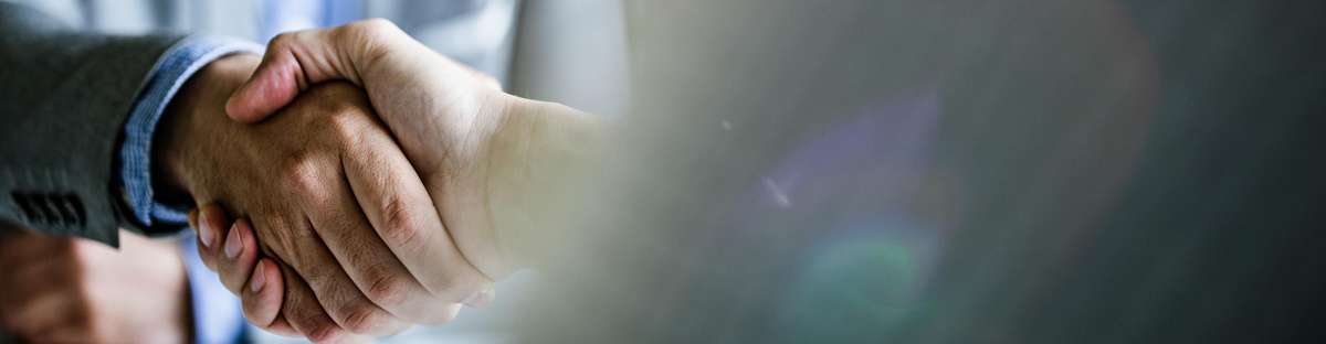 Close-up of unrecognizable businessmen shaking hands at office meeting.