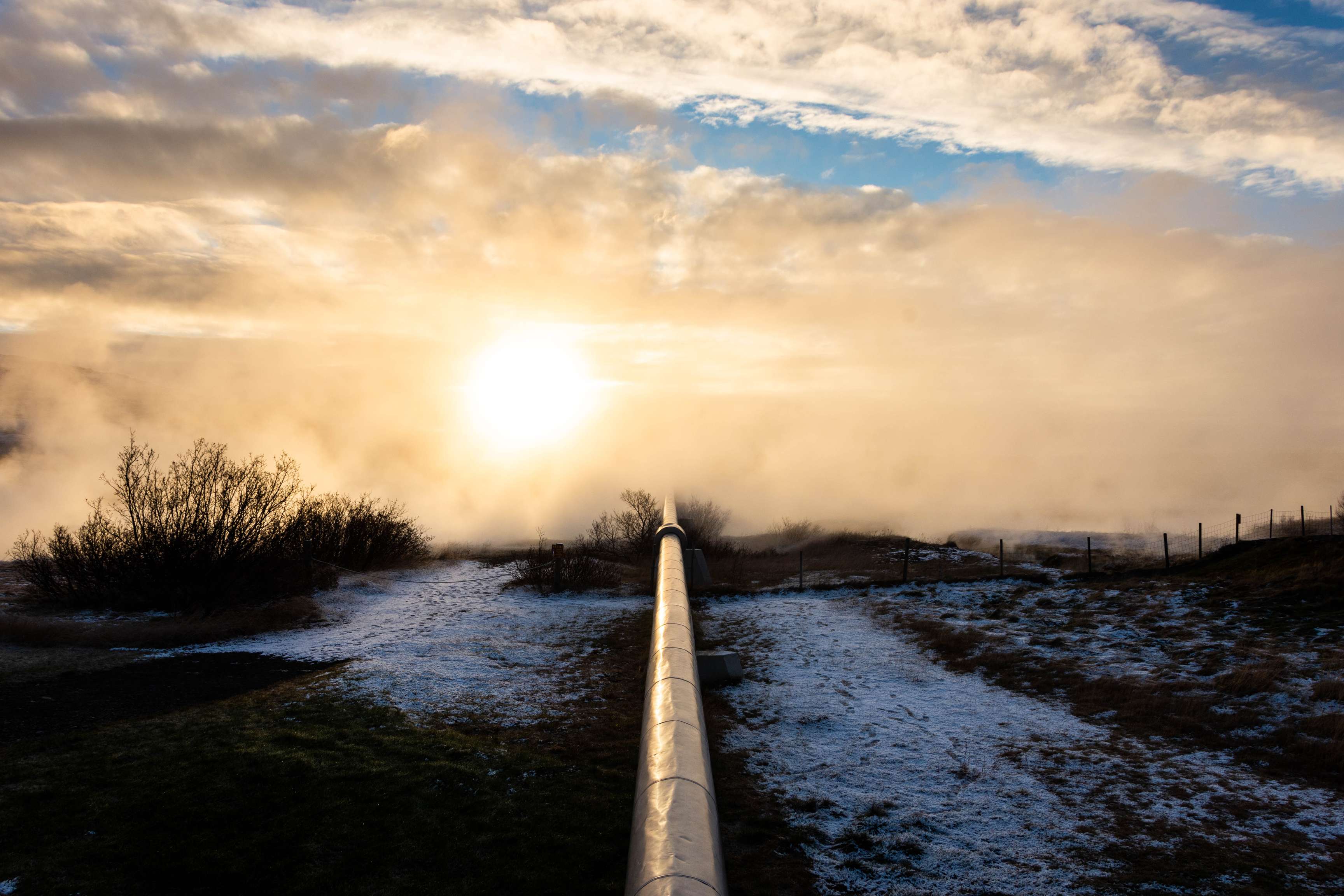 steam transports water heated by Iceland's geothermal landscape
