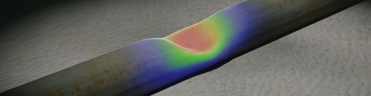 dent in a pipeline showing finite element analysis results.