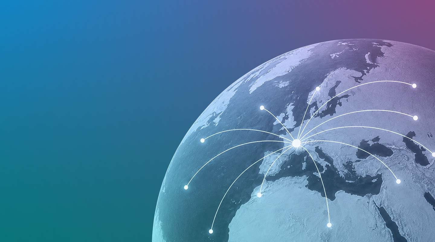 A globe with a focus on Stans, depicted with lines and dots to visualize the ROSEN Group's global connections and networks.