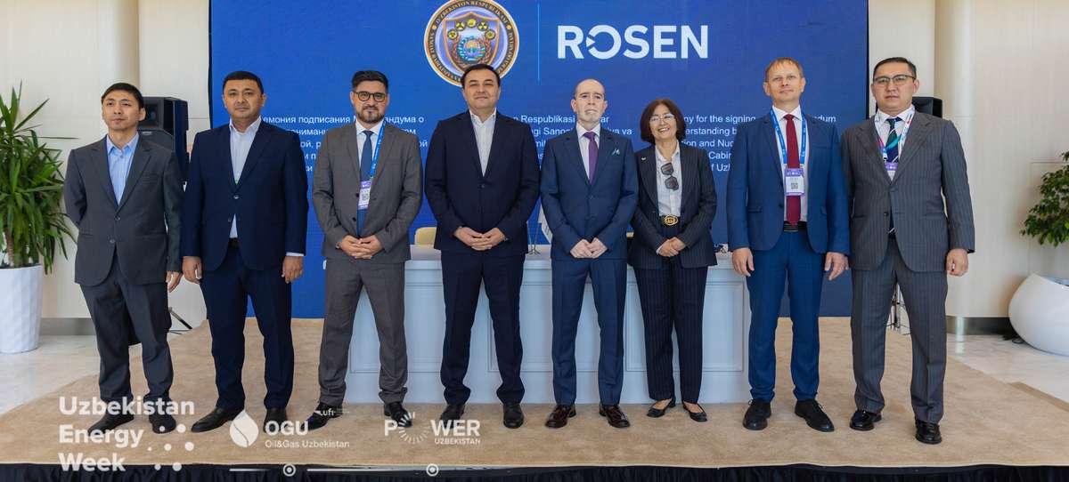 Representatives of the Industrial, Radiation and Nuclear Safety Committee of the Republic of Uzbekistan and the ROSEN Group sign a Memorandum of Understanding during the Oil & Gas Uzbekistan 2026 event, witnessed by Feruza Tatybaeva, Honorary Consul of the Kingdom of the Netherlands in the Republic of Uzbekistan.