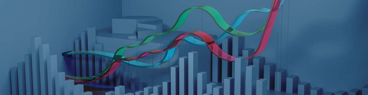 Digital generated image of Charts rising on minimal background.