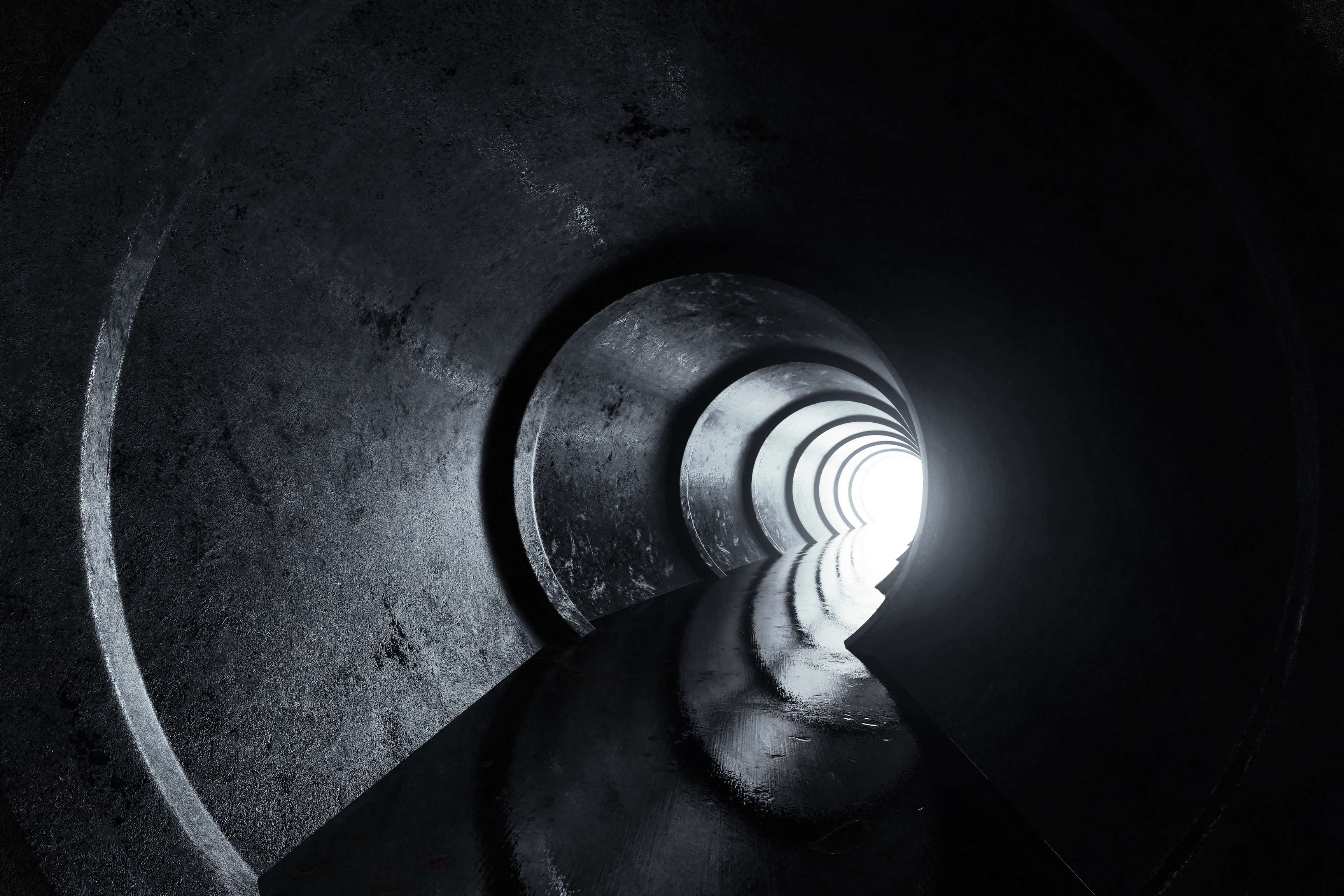 3d rendering of a tunnel with light at the end