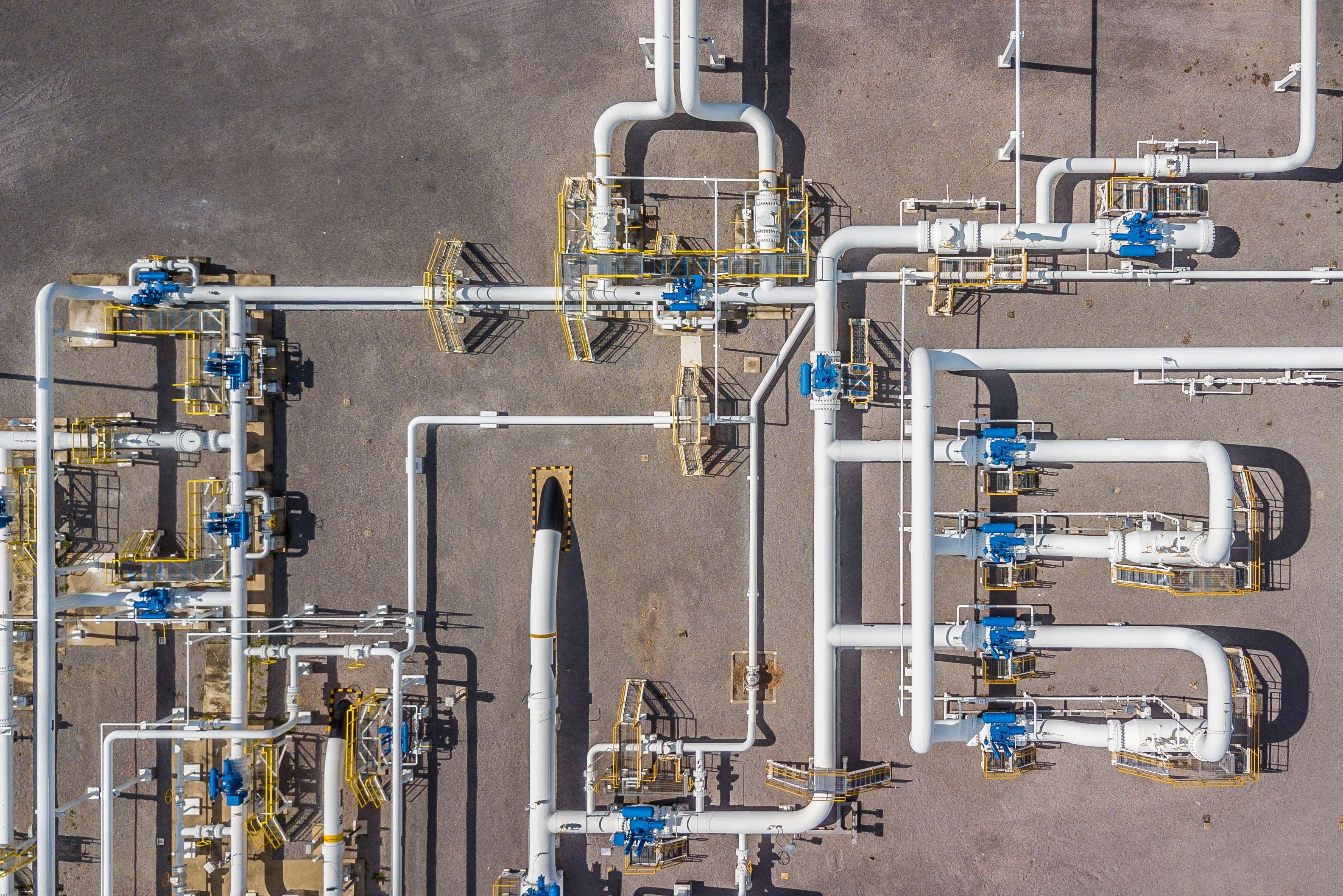 Aerial view of white pipelines