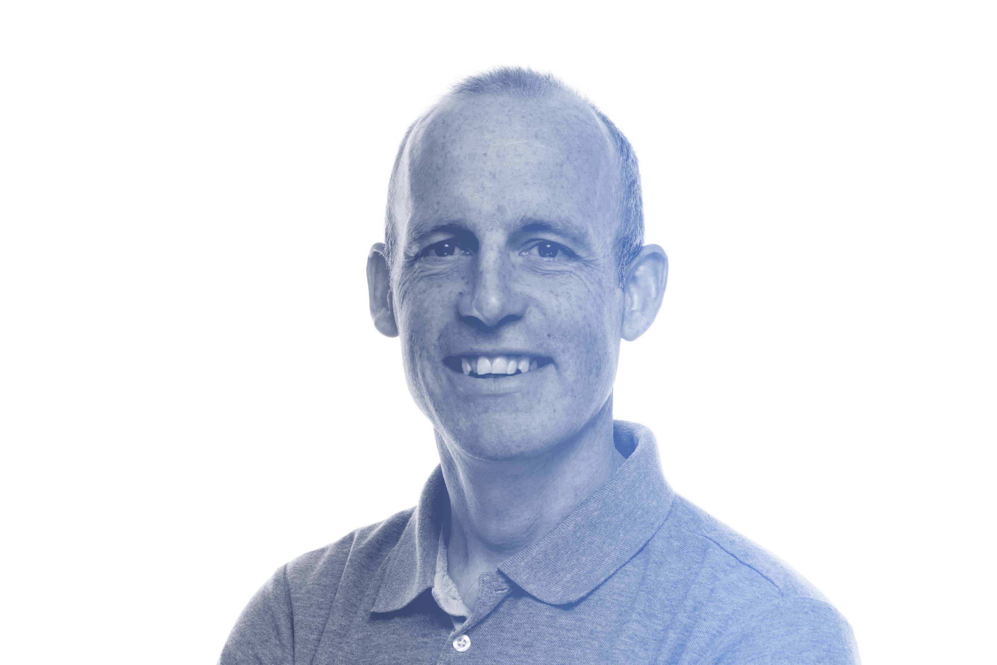 This portrait shows Andrew Wilde. A gradient has been applied to it.