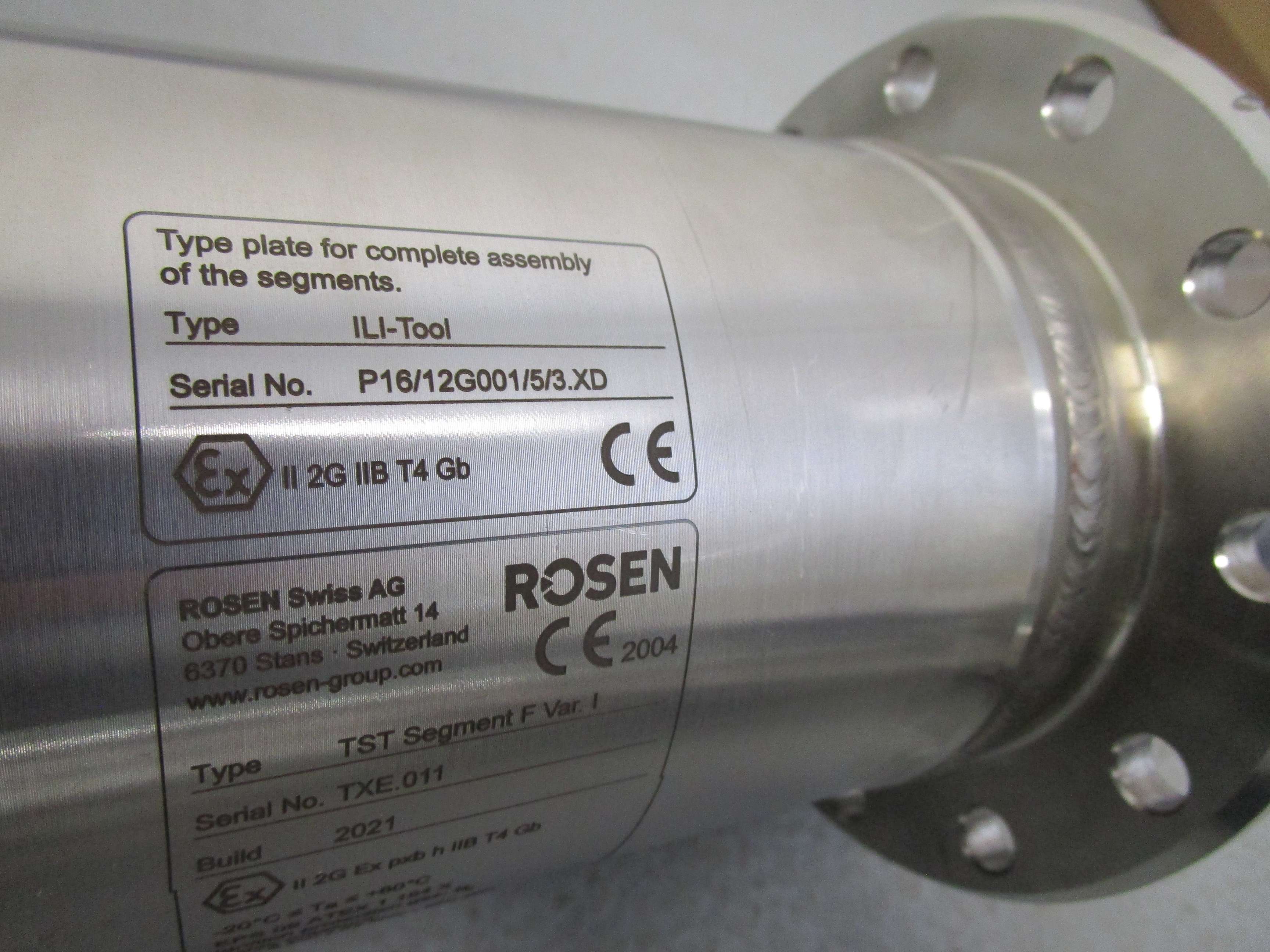 Type plate of an ATEX compliant ROSEN tool.