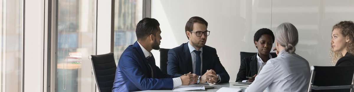 Group of business people sitting at a table.