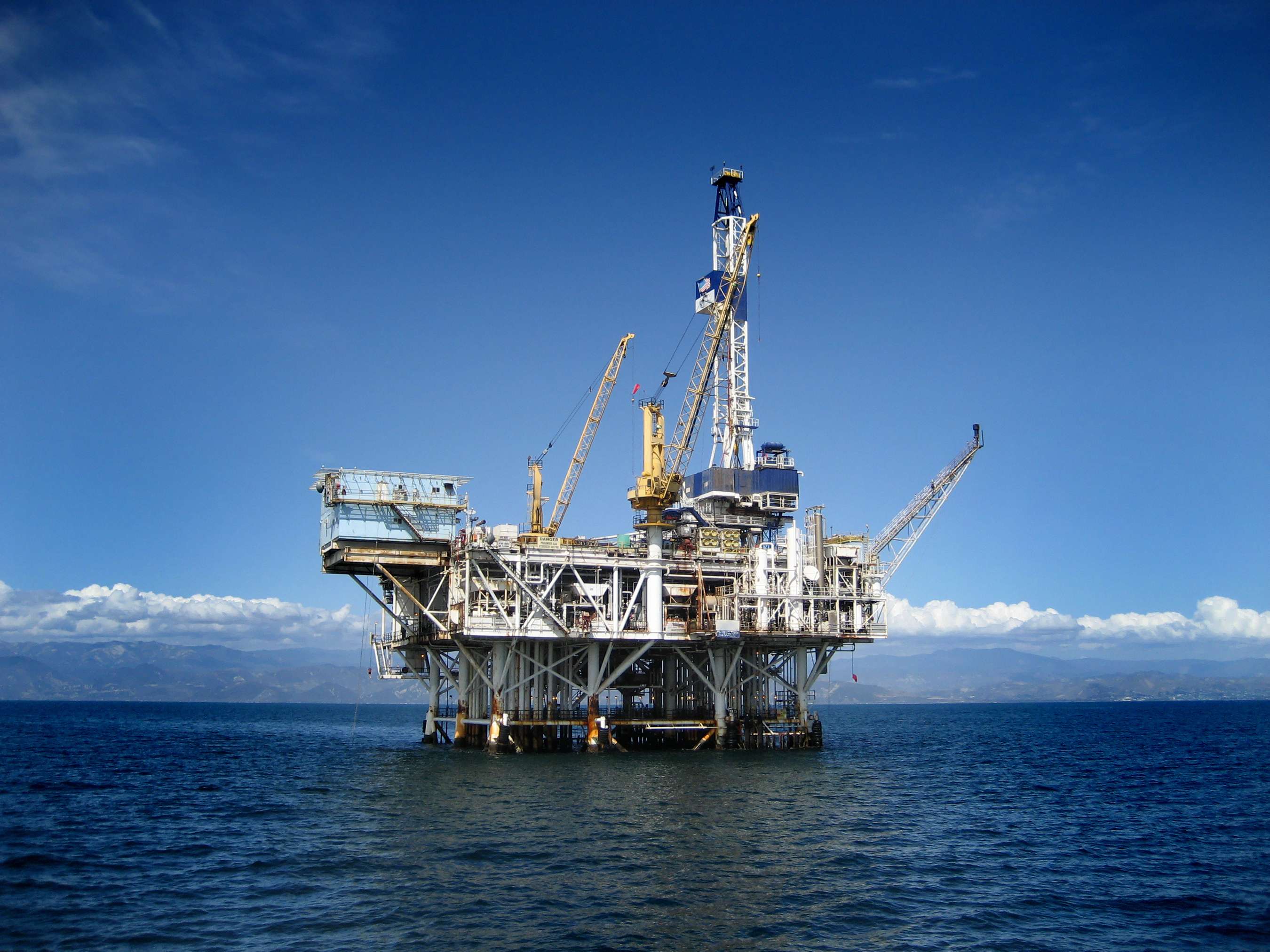 offshore oil rig drilling platform in California.