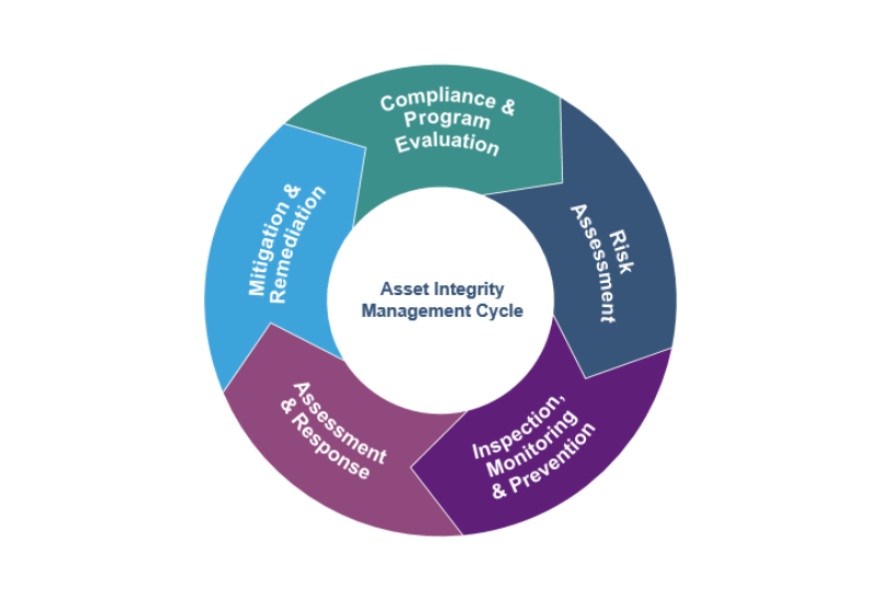 Graphic showing the different steps in the NIMA IM Asset Integrity Management Cycle