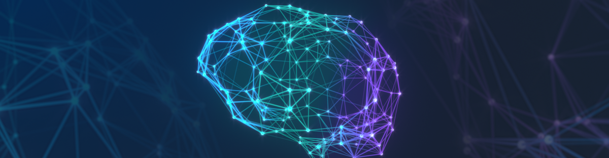 Eine Illustration eines Gehirns, das aus Linien und Punkten besteht, die die neuronalen Verbindungen symbolisieren. Um das Gehirn herum befindet sich ein Netz aus miteinander verbundenen Linien und Knoten, das ein komplexes Kommunikations- oder Datensystem darstellt.
