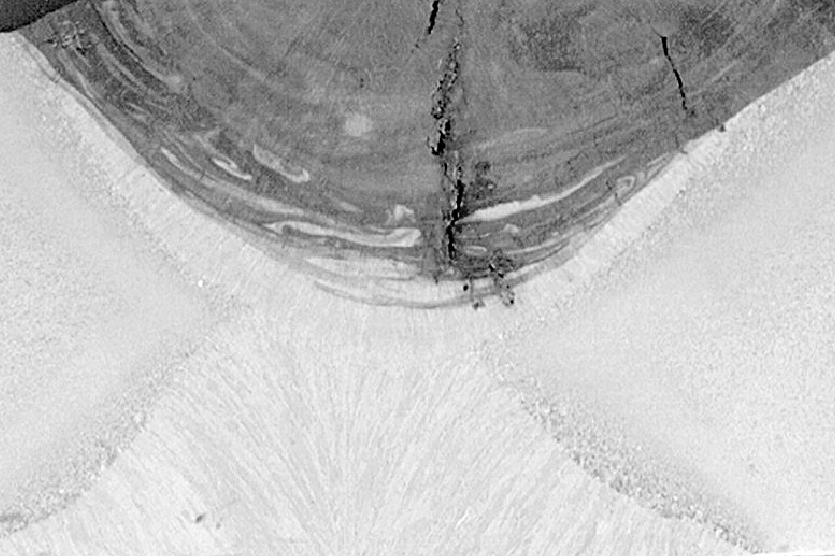 Picture of an axial crack in the seam weld of a pipeline.
