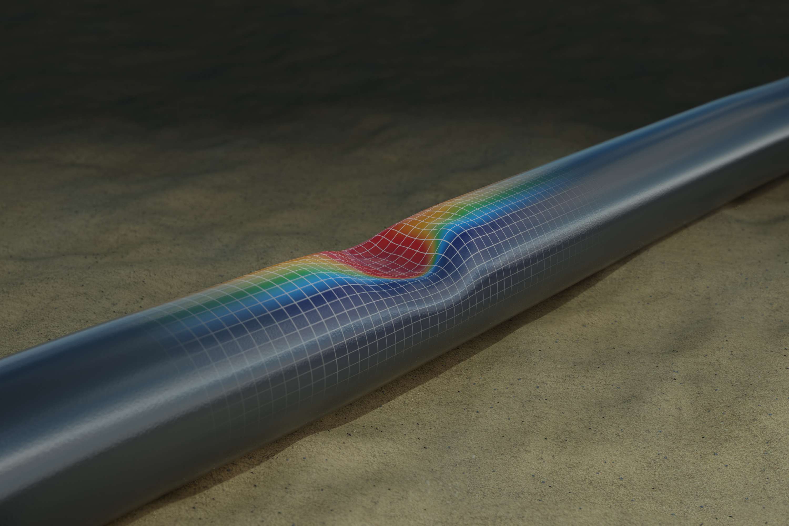 Illustration of a pipeline with a heat grid on it showing a bent. 