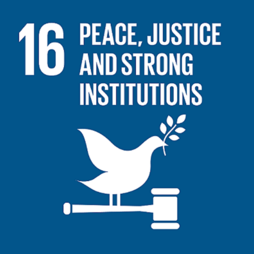 Symbol für das UN-Ziel für soziale Entwicklung (SDG) – Frieden, Gerechtigkeit und starke Institutionen