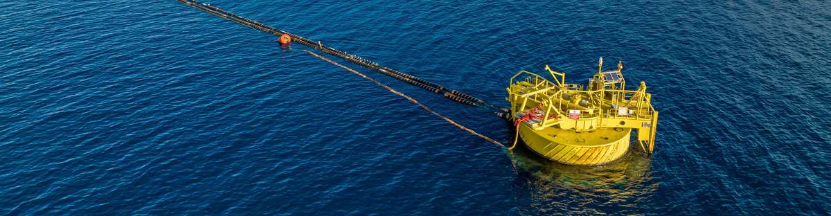 Drone view of a single buoy mooring and a loading line.