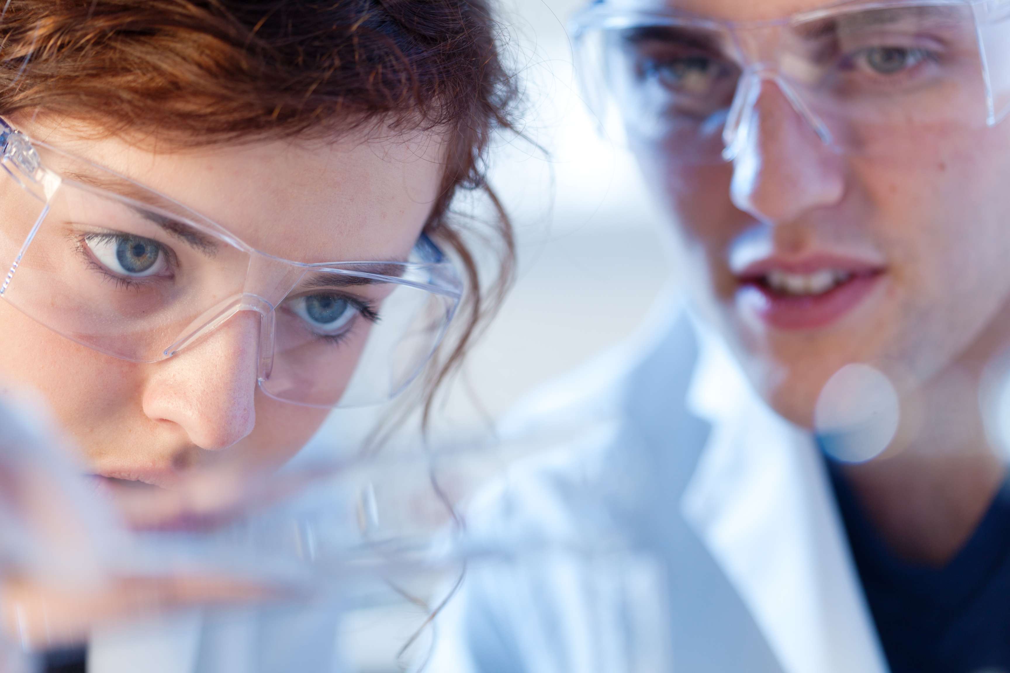 Woman with laboratory glasses.