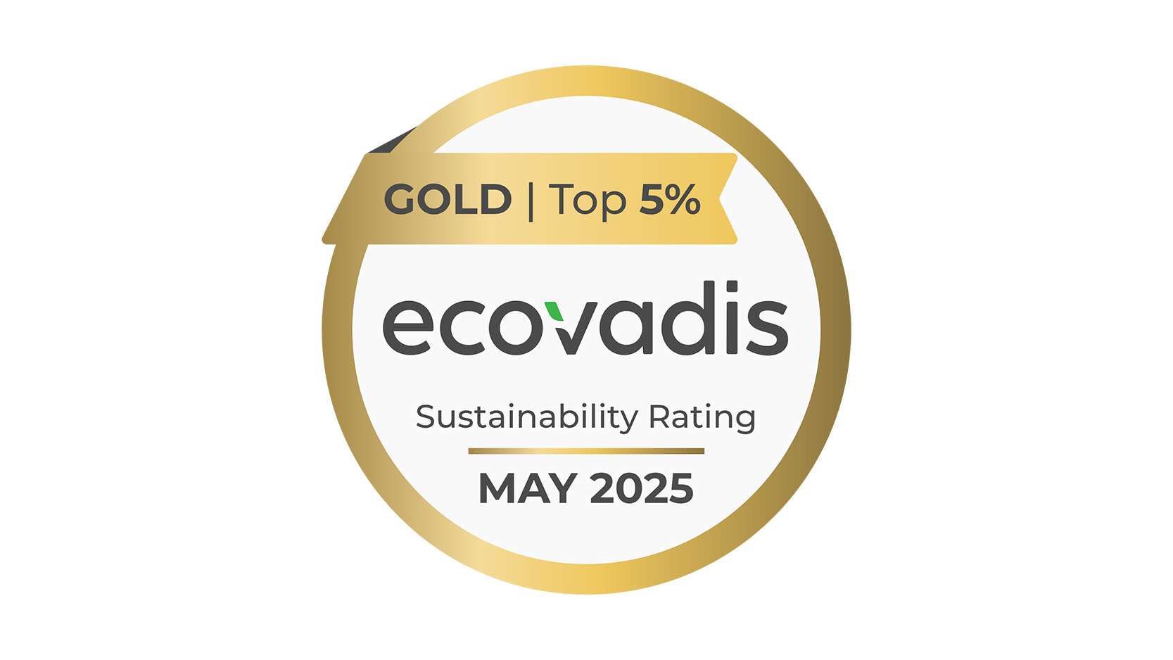 La imagen muestra la medalla de oro EcoVadis para ROSEN Europe. EcoVadis es conocida en todo el mundo por sus fiables evaluaciones de sostenibilidad de las empresas.
