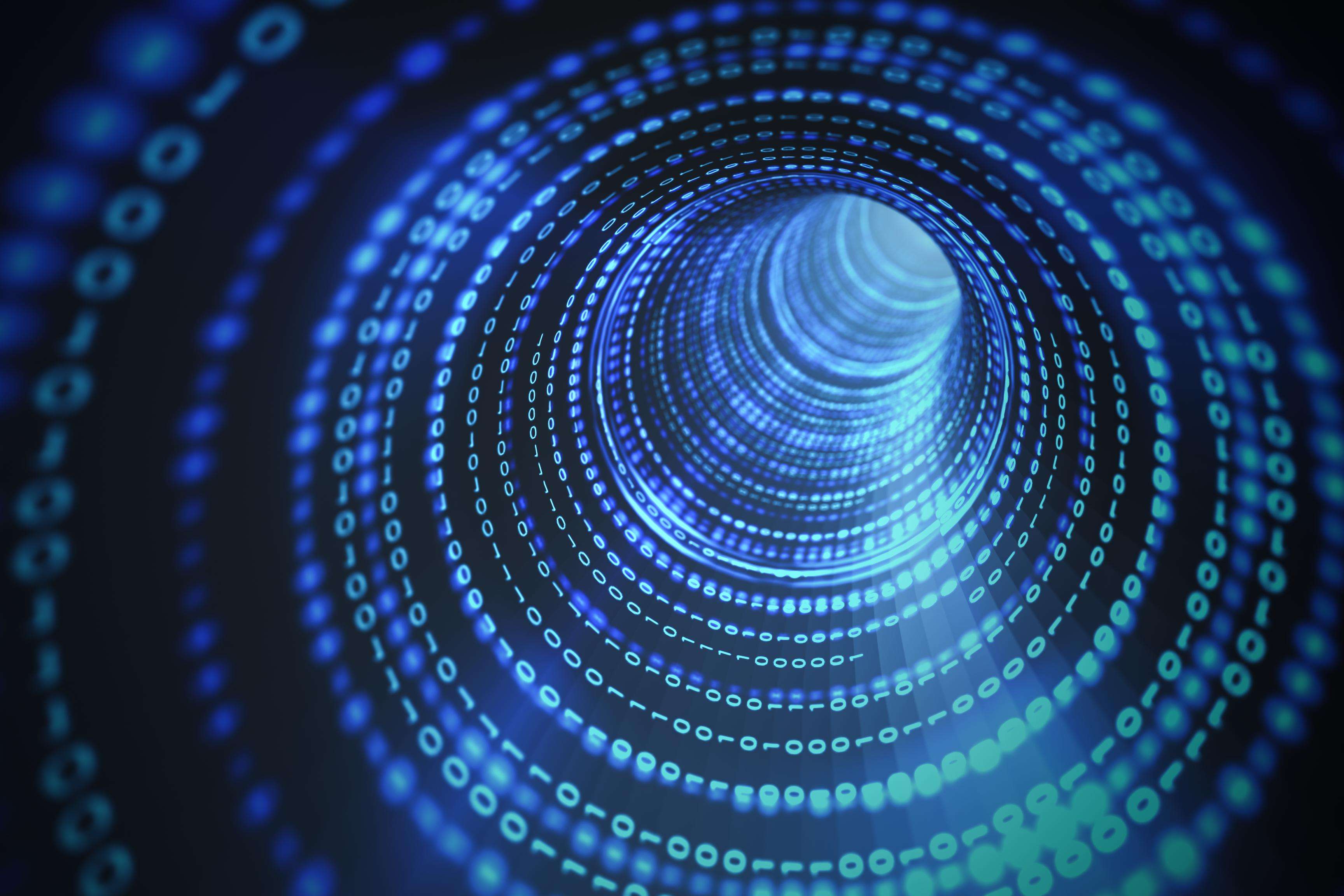 3d Rendering of a 3d Tunnel Made of Ones and Zeroes