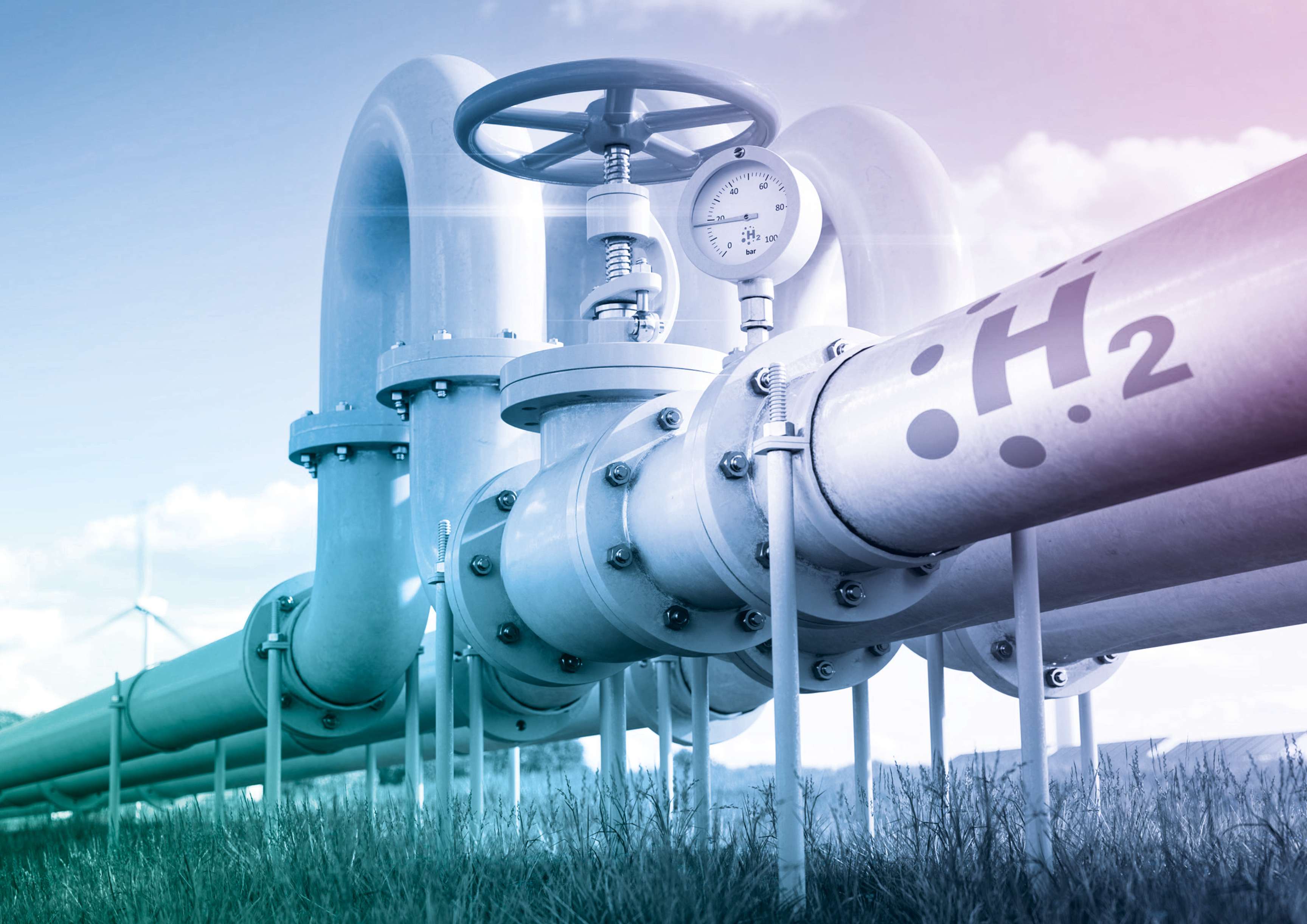 This picture shows an above-ground H2O pipeline. A gradient has been superimposed over the image.
